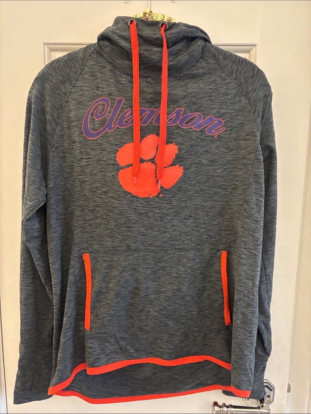 Clemson Tigers Gray Pullover Hoodie with Orange Accents